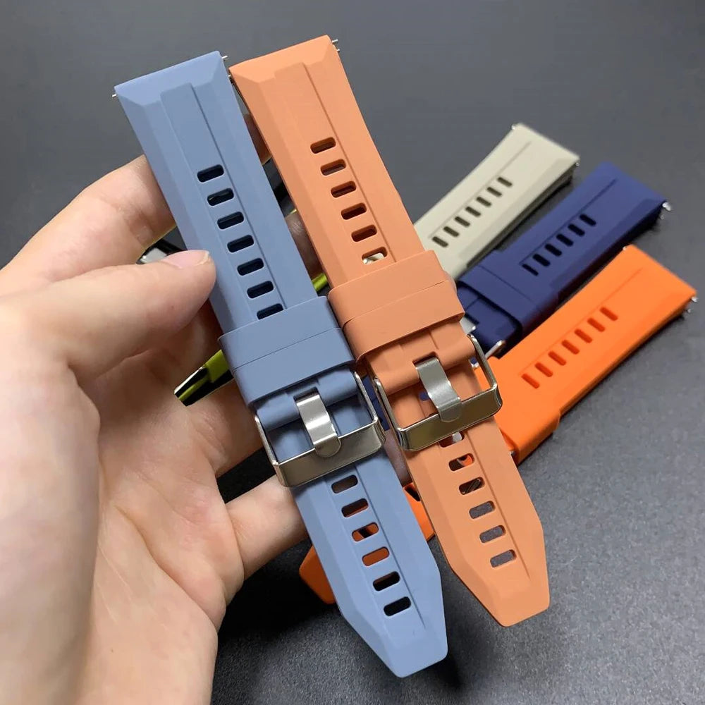 Silicone Sport Watch Band with Stainless Steel Buckle – Soft Adjustable Replacement Strap - 22mm