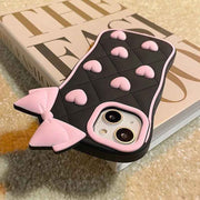 Cute Pink Bow & Hearts Silicone Case for iPhone – Soft 3D Girly Phone Cover for iphone 17 series