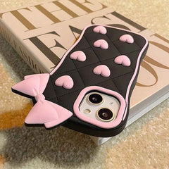 Cute Pink Bow & Hearts Silicone Case for iPhone – Soft 3D Girly Phone Cover for iphone 17 series
