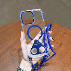 Wireless Charging Dual Metal Ring Holder Case for iPhone  With Lanyard Strap Case