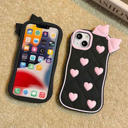 Cute Pink Bow & Hearts Silicone Case for iPhone – Soft 3D Girly Phone Cover for iphone 17 series