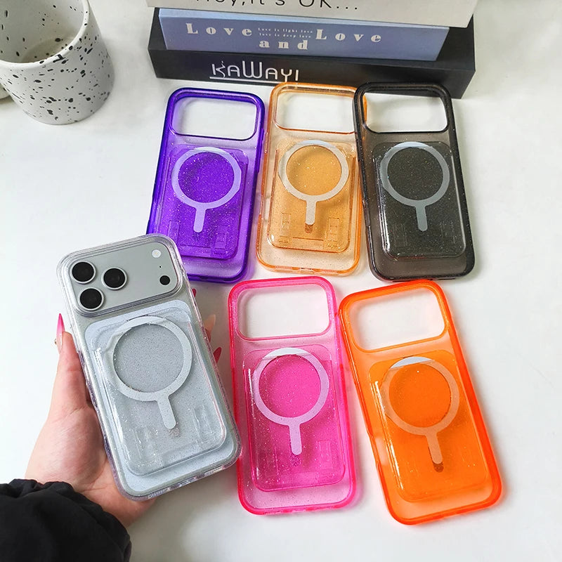 Transparent Glitter Magnetic Case for iPhone – Shockproof Clear Cover with MagSafe Support (Multi Colors)