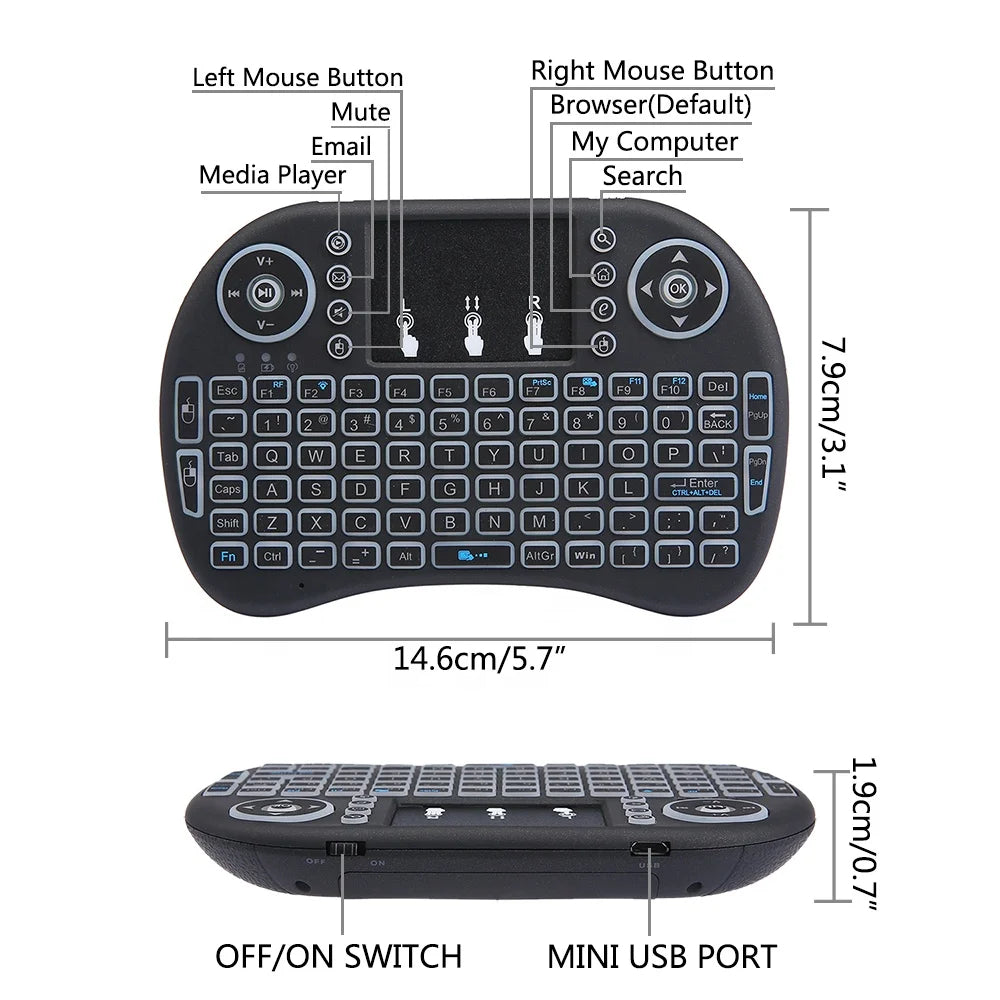 Keyboard with touch mouse, Bluetooth, backlit keys, Arabic and English, black