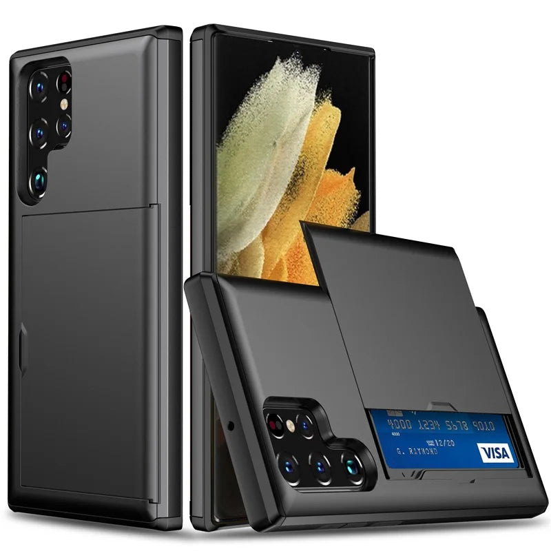 Slim Wallet Phone Case with Hidden Card Holder – Shockproof Protective Cover