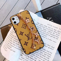 Luxury Checkered Phone Case with Gold Chain Charms for iPhone xs max