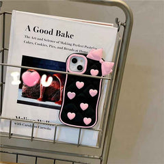 Cute Pink Bow & Hearts Silicone Case for iPhone – Soft 3D Girly Phone Cover for iphone 17 series