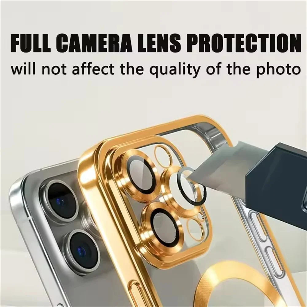 Luxury MagSafe Compatible Clear Case with camera lens protector