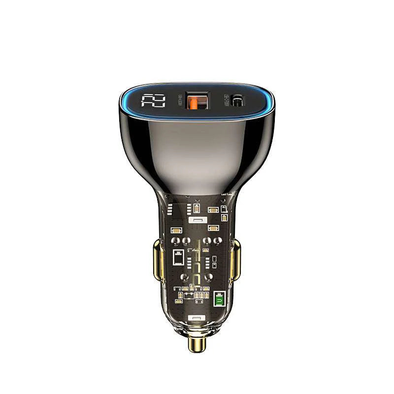 شاحن سيارة شفاف RCC-N21 بقوة 95 واط بتقنية PD3.0+QC3.0 مع شاشة رقمية - أسود