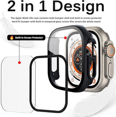Shockproof Case Containing tempered glass screen protector  Fits Apple Watch Ultra 49MM - Black