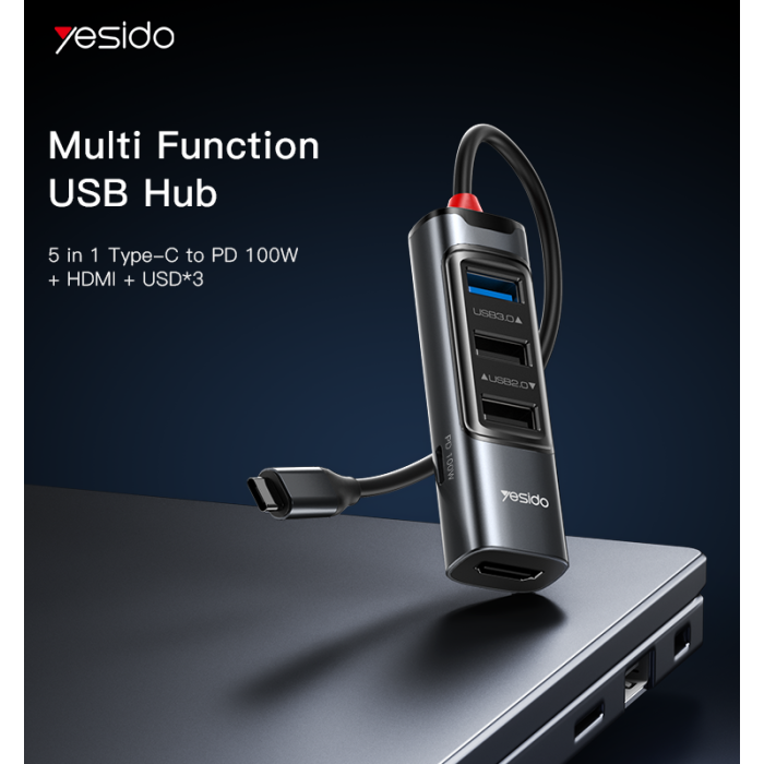 HB22 5 IN 1 USB C HUB | PD 100W For Laptop Tablet Mobile Phone Support OTG Function Adapter