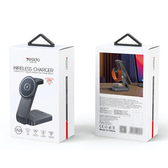 DS26 15W yesido Wireless Fast Charging With Nightlight Foldable Design 3 in1 Desktop Stand Wireless Charger
