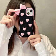 Cute Pink Bow & Hearts Silicone Case for iPhone – Soft 3D Girly Phone Cover for iphone 17 series