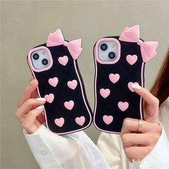 Cute Pink Bow & Hearts Silicone Case for iPhone – Soft 3D Girly Phone Cover for iphone 17 series