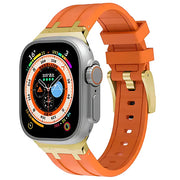 Luxury AP Metal Head Butterfly Buckle Silicone Band for Apple Watch