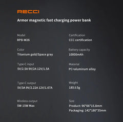 Recci ARMOR 10000mAh Wireless Power Bank RPB-W26