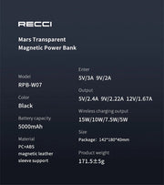Recci Mars Transparent Magnetic Power Bank 5000mAh RPB-W07
