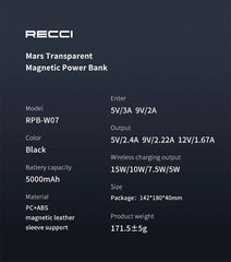 Recci Mars Transparent Magnetic Power Bank 5000mAh RPB-W07