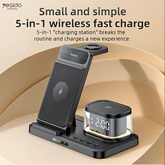 Yesido DS22 Wireless Charger, 15W Fast Charging, Double Angle Adjustment, Clock Display