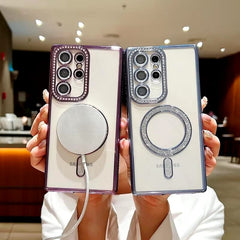 Transparent Glitter Protective Case with Magnetic Charging, 360° Camera Protection, TPU Material