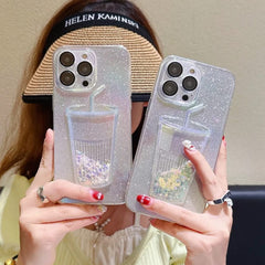 Fashion Personality Gradient Color Quicksand Phone case with Lens