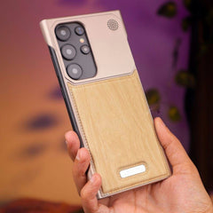 Luxury Wood Grain Leather Case for Samsung Galaxy S24 Ultra – Shockproof Protective Cover