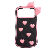 Cute Pink Bow & Hearts Silicone Case for iPhone – Soft 3D Girly Phone Cover for iphone 17 series
