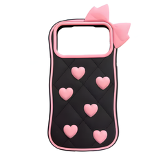 Cute Pink Bow & Hearts Silicone Case for iPhone – Soft 3D Girly Phone Cover for iphone 17 series