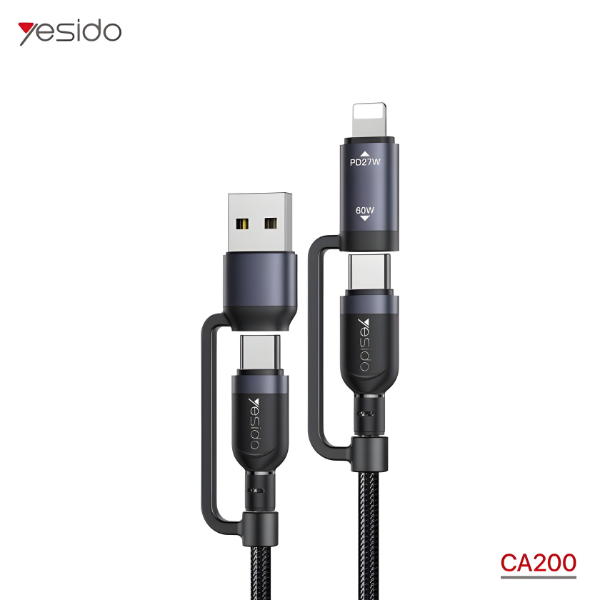 ORGINAL YESIDO CA200 4 in 1 Charging Cable USB&Type-C to Type-C&8-Pin Braided Cable
