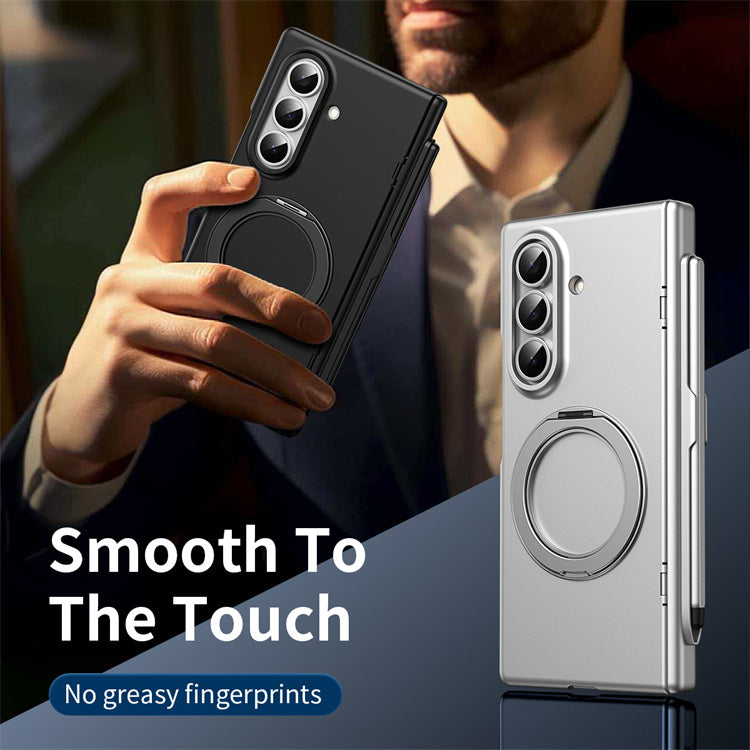 Premium Matte Anti-Fingerprint Phone Case with Integrated Ring Stand and Pen