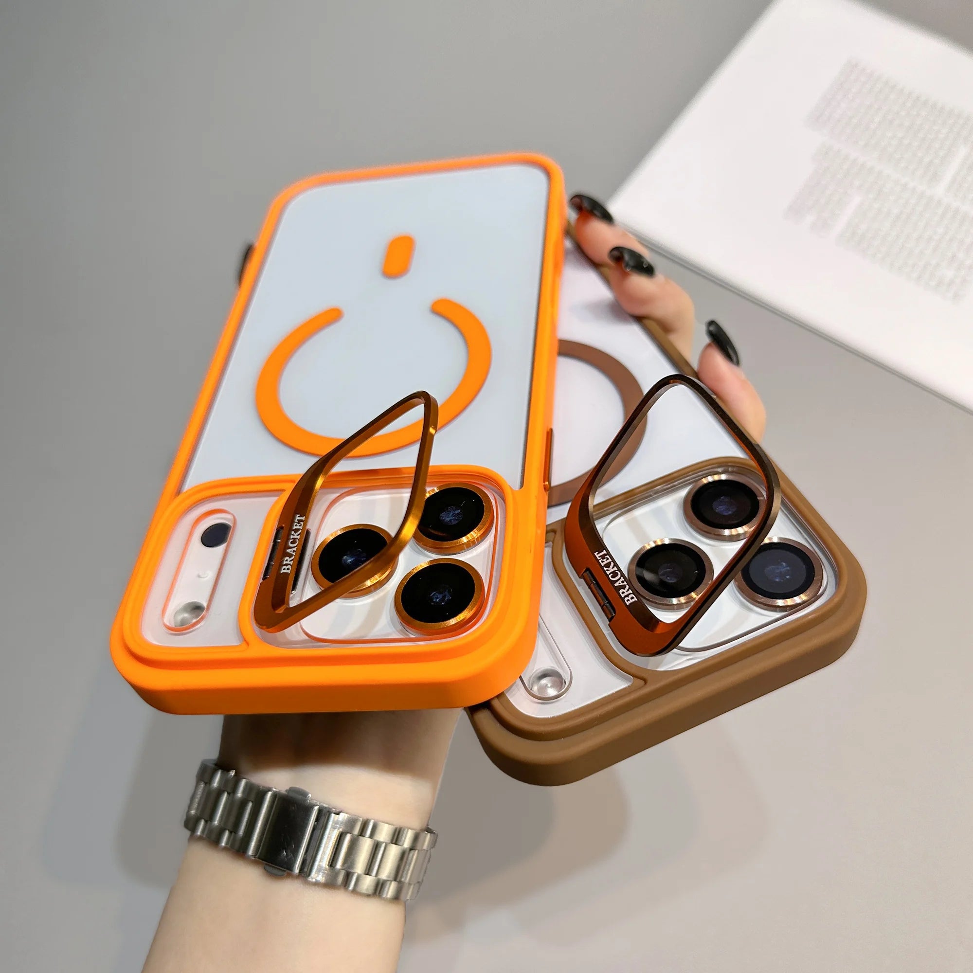 Luxury  premium case with a metal lens protector and matching stand for iPhone
